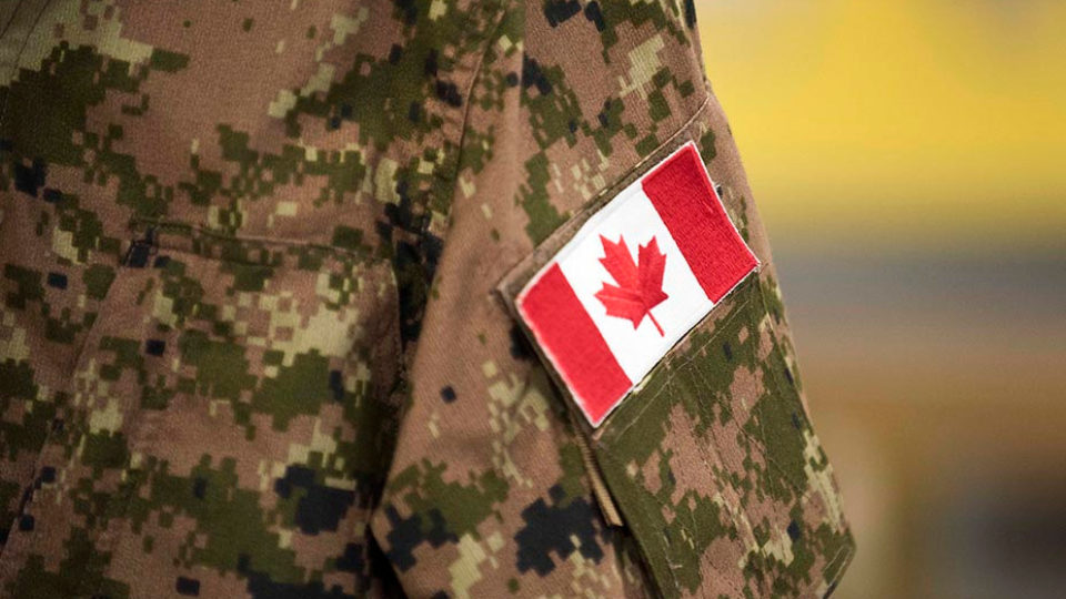 Canadian flag patch on camouflage sleeve