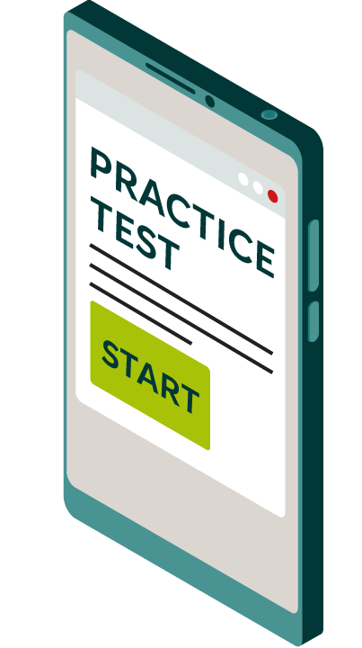 An illustration of a practice test on a tablet